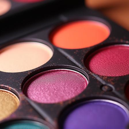 Palette di ombretti con texture e colori vibranti.